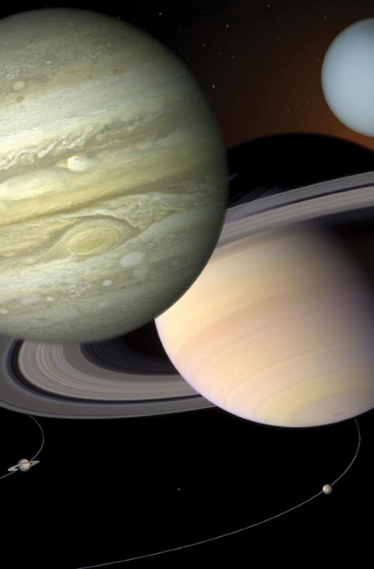 View of the solar system from Jupiter. Airbus Crisa electronics participating in exploration missions to Jupiter and Mars, among others.