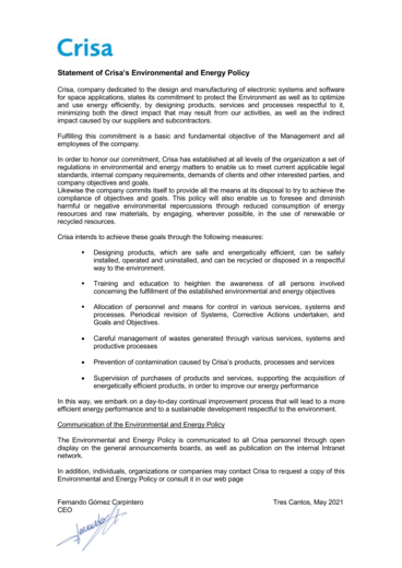 Airbus Crisa Environmental and Energy Policy